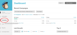 From the Mailchimp dashboard select the “Templates” area from the navigation menu to the left.